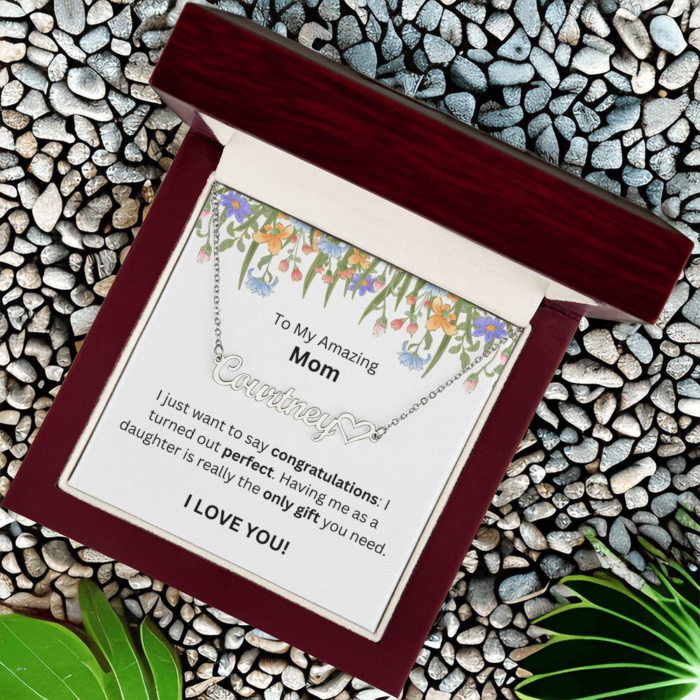 Lurve™ To Mom - Congratulations, Perfect, Only Gift Heart Name Necklace