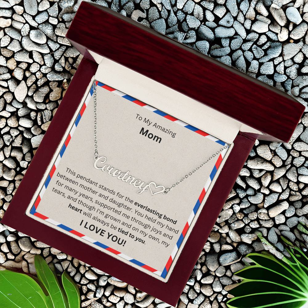 Lurve™ To Mom - Everlasting Bond, Heart, Tied To You Heart Name Necklace