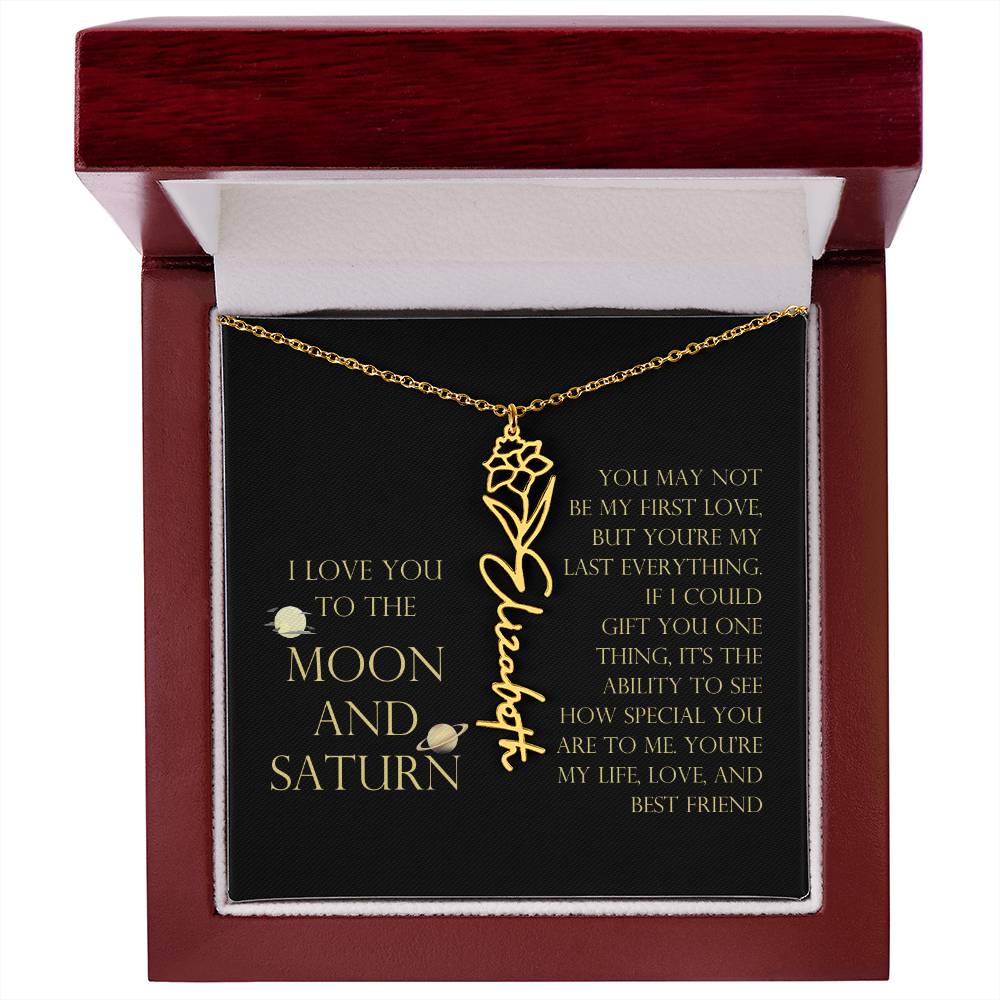 Love You To Moon and Saturn - My Heart Eternally Yours Flower Name Necklace