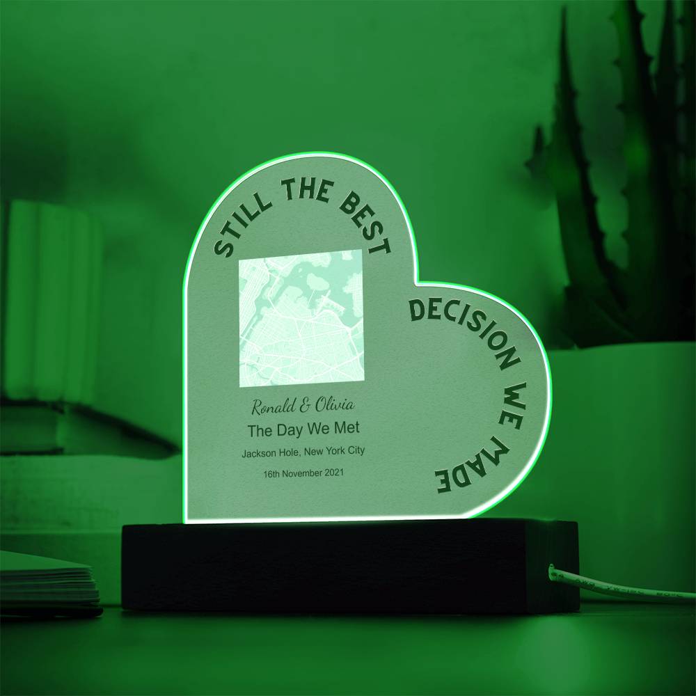 Best Decision We Made Map The Day We Met, Light Blue Acrylic Heart