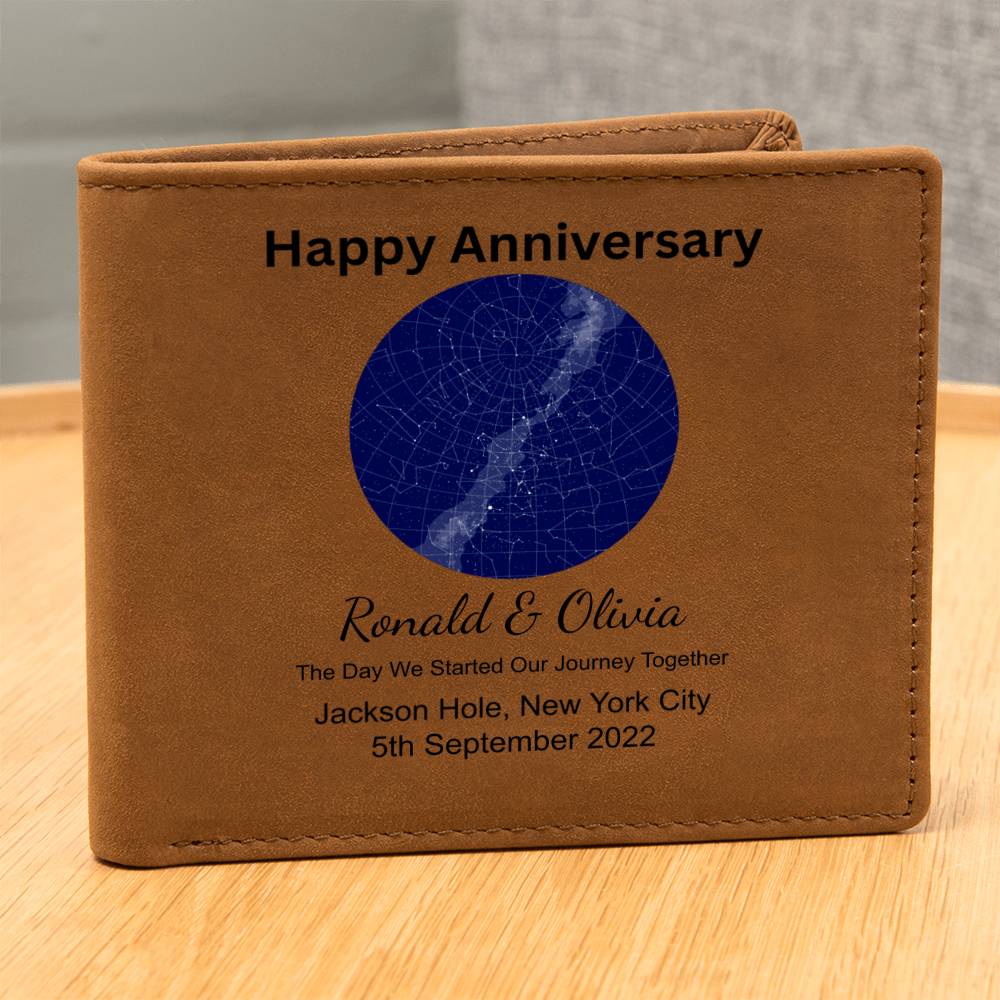 Happy Anniversary Star Map The Day We Started Our Journey Together Leather Wallet
