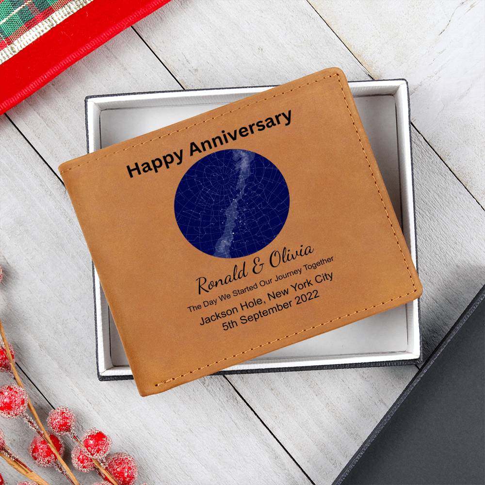 Happy Anniversary Star Map The Day We Started Our Journey Together Leather Wallet