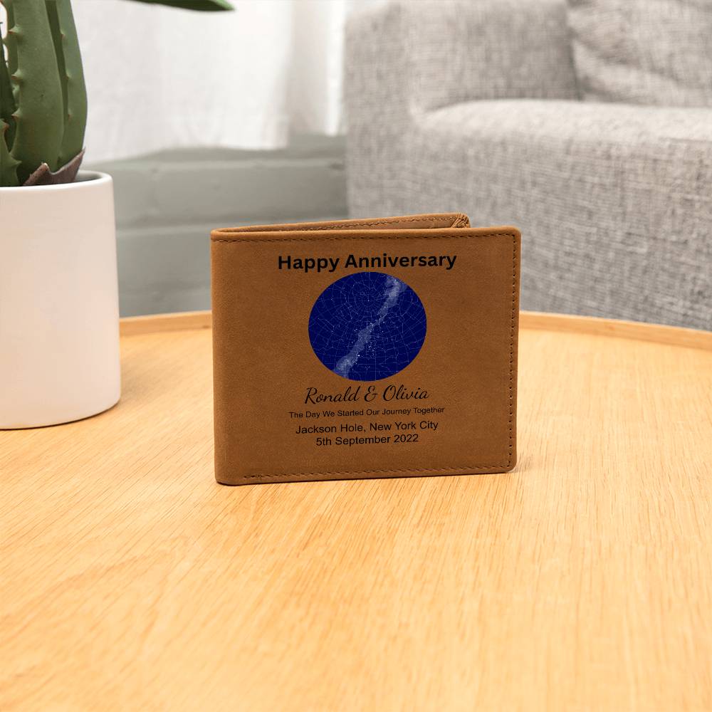 Happy Anniversary Star Map The Day We Started Our Journey Together Leather Wallet
