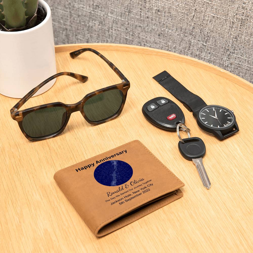 Happy Anniversary Star Map The Day We Started Our Journey Together Leather Wallet