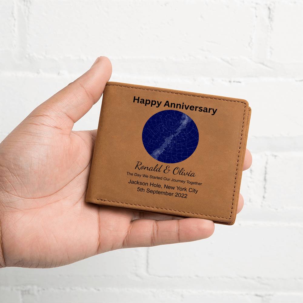 Happy Anniversary Star Map The Day We Started Our Journey Together Leather Wallet