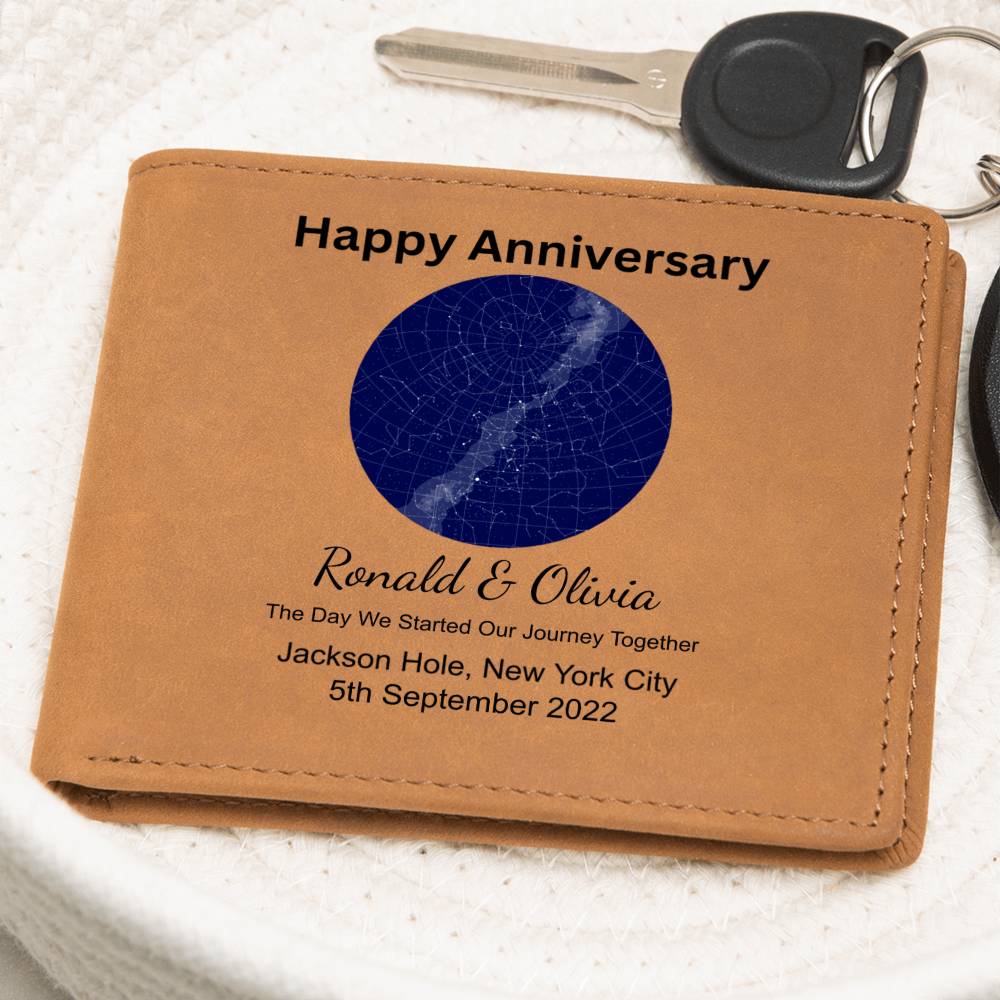 Happy Anniversary Star Map The Day We Started Our Journey Together Leather Wallet