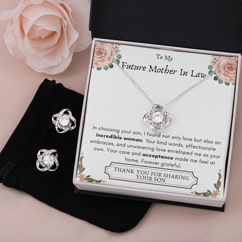 Lurve™ Future Mother In Law - Incredible Woman, Acceptance Love Knot Earring & Necklace Set