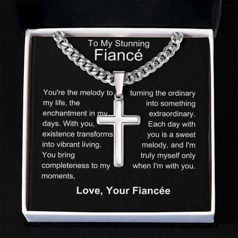 Fiance - Sweet Melody Personalized Cross Necklace with Cuban Chain