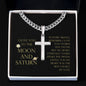 Love You To The Moon and Saturn - My Heart, Eternally Yours Personalized Cross Necklace with Cuban Chain