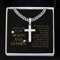 Love You To The Moon and Saturn - Give My Heart To You Personalized Cross Necklace with Cuban Chain