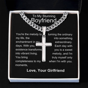 Boyfriend - Sweet Melody Personalized Cross Necklace with Cuban Chain