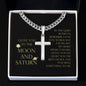 Love You To The Moon and Saturn - Heart Speaks Volume Personalized Cross Necklace with Cuban Chain