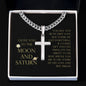 Love You To The Moon and Saturn - My Last Everything Personalized Cross Necklace with Cuban Chain