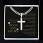 Love You To The Moon and Saturn - Melody To My Life Personalized Cross Necklace with Cuban Chain