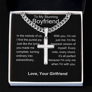 Boyfriend - Happiest Version Personalized Cross Necklace with Cuban Chain