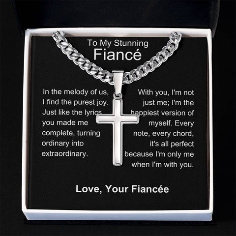 Fiance - Happiest Version Personalized Cross Necklace with Cuban Chain