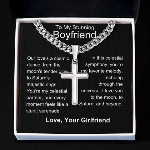 Boyfriend - My Favourite Melody Personalized Cross Necklace with Cuban Chain