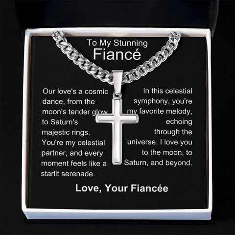 Fiance - My Favourite Melody Personalized Cross Necklace with Cuban Chain