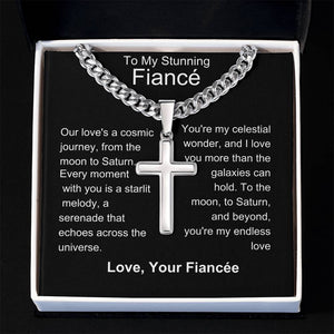 Fiance - My Celestial Wonder Personalized Cross Necklace with Cuban Chain