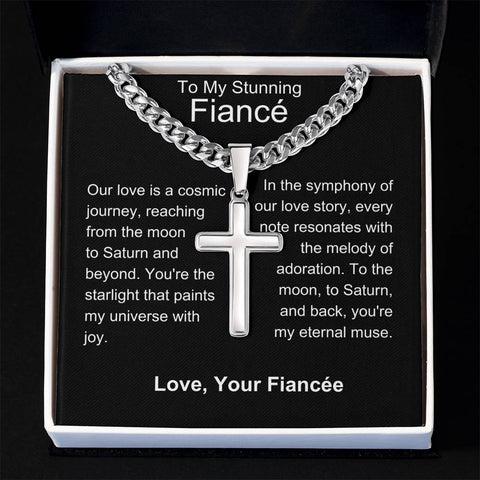 Fiance - Symphony of Our Love Story Personalized Cross Necklace with Cuban Chain