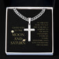 Love You To The Moon and Saturn - Love Story Personalized Cross Necklace with Cuban Chain
