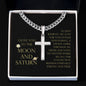 Love You To The Moon and Saturn - Love Stand Unwavering Personalized Cross Necklace with Cuban Chain