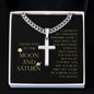 Love You To The Moon and Saturn - Life's Puzzle Found Its Piece Personalized Cross Necklace with Cuban Chain
