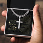 Love You To The Moon and Saturn - Melody To My Life Personalized Cross Necklace with Cuban Chain