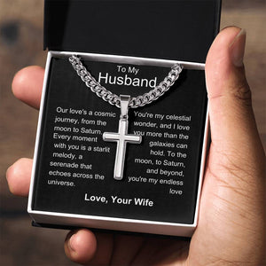 Husband - My Celestial Wonder Personalized Cross Necklace with Cuban Chain