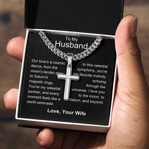 Husband - My Favourite Melody Personalized Cross Necklace with Cuban Chain