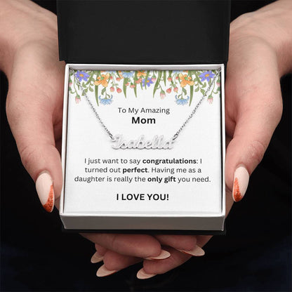 Lurve™ To Mom - Congratulations, Perfect, Only Gift Personalized Name Necklace