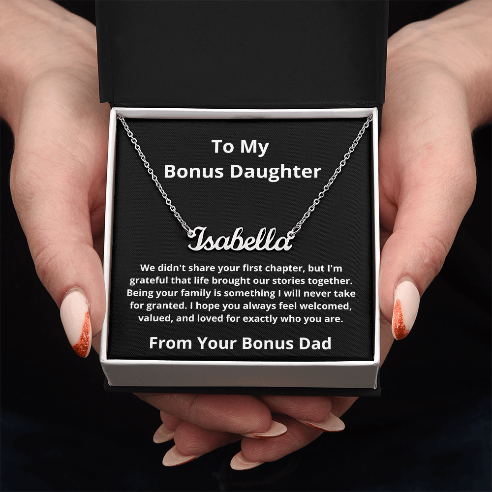 Lurve™ My Bonus Daughter - The Family We Choose Name, Bonus Dad Necklace