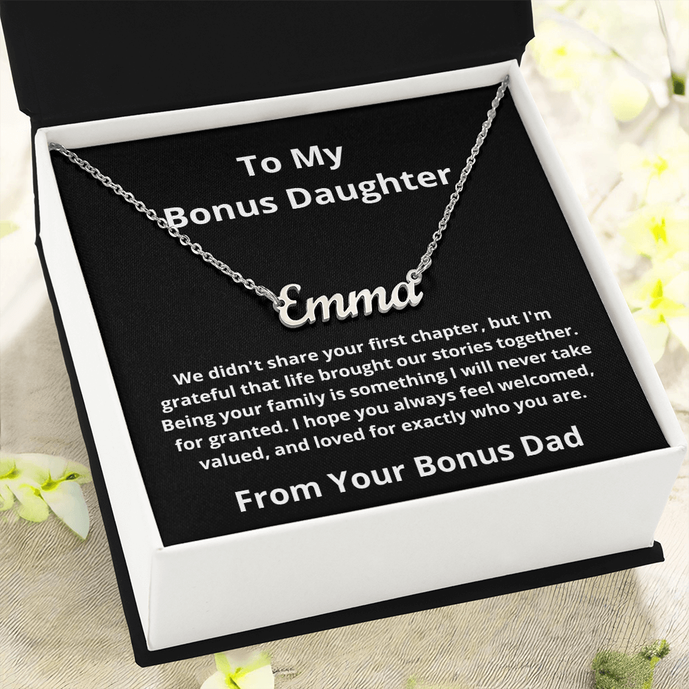 Lurve™ My Bonus Daughter - The Family We Choose Name, Bonus Dad Necklace