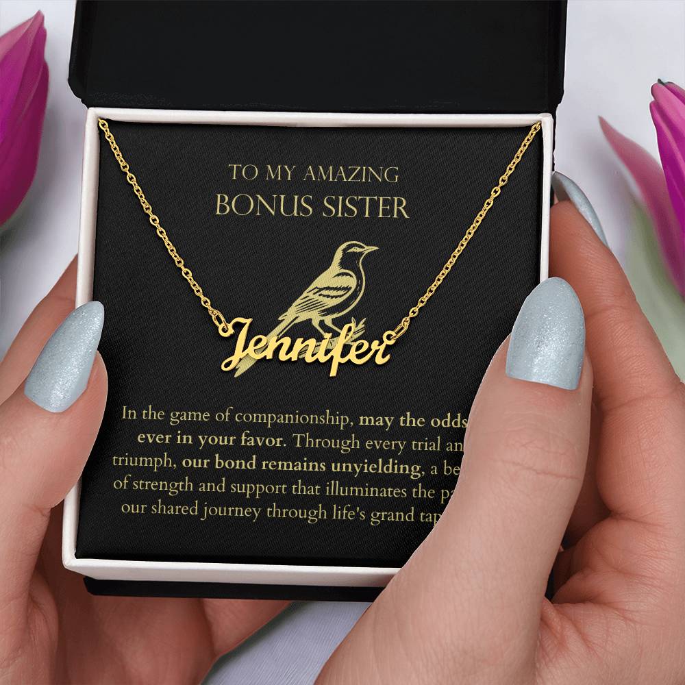 Bonus Sister - Our Bond Remains Unyielding, Beacon of Strength Personalized Name Necklace