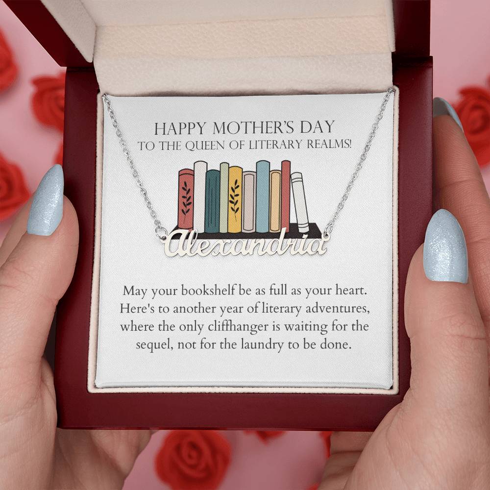 Happy Mother's Day - To Another Year of Literary Adventures Personalized Name Necklace