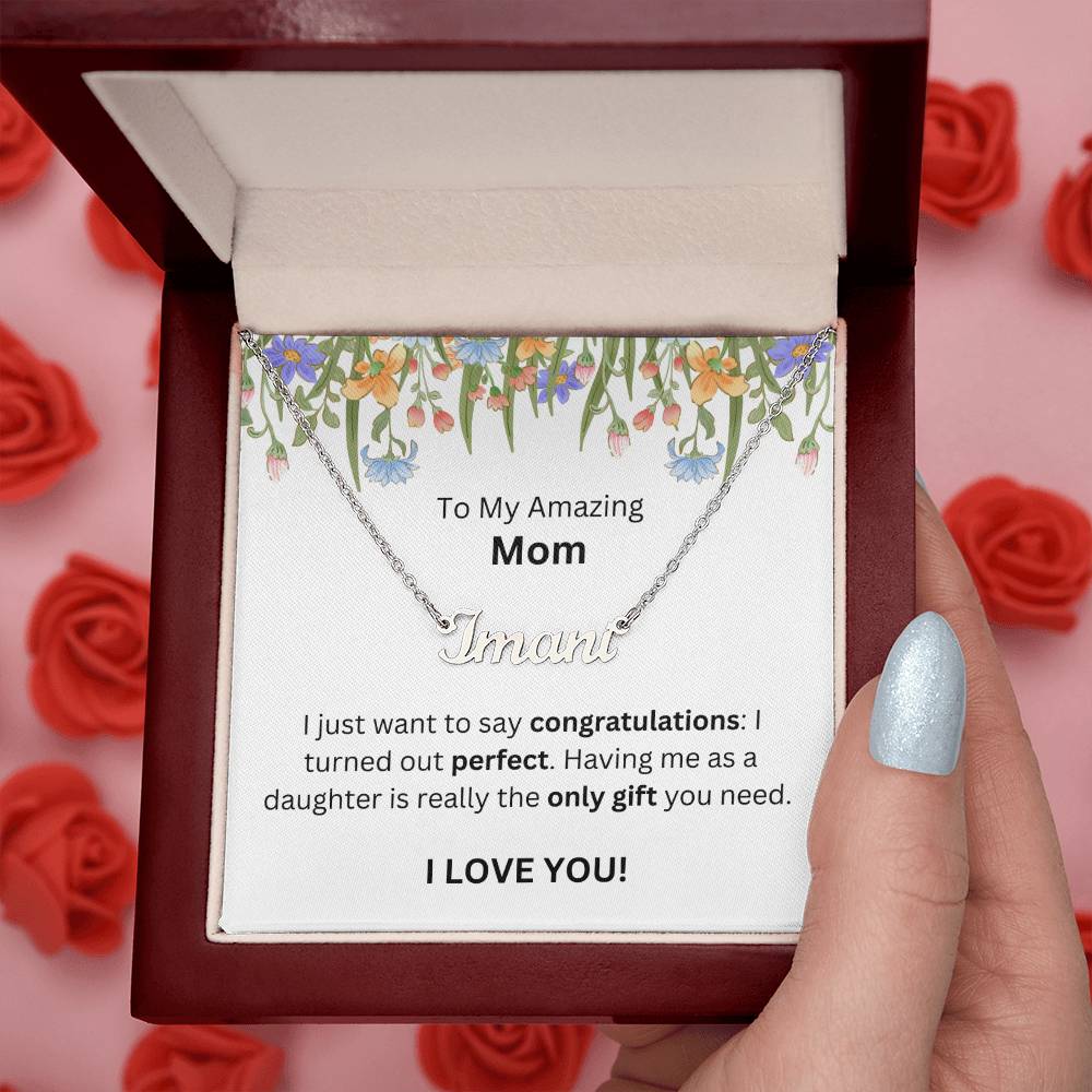 Lurve™ To Mom - Congratulations, Perfect, Only Gift Personalized Name Necklace