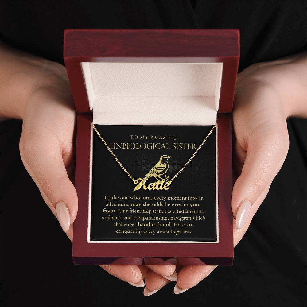 Unbiological Sister - Hand In Hand Personalized Name Necklace