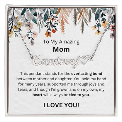 Lurve™ To Mom - Everlasting Bond, Heart, Tied To You Heart Name Necklace