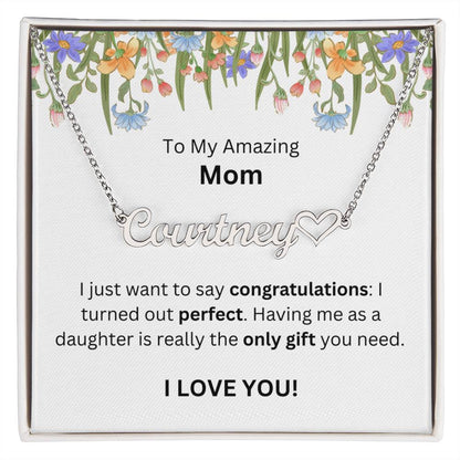 Lurve™ To Mom - Congratulations, Perfect, Only Gift Heart Name Necklace