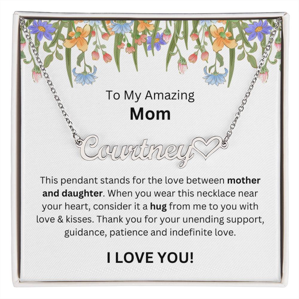 Lurve™ To Mom - Mother And Daughter, Hug Heart Name Necklace
