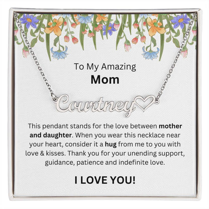 Lurve™ To Mom - Mother And Daughter, Hug Heart Name Necklace