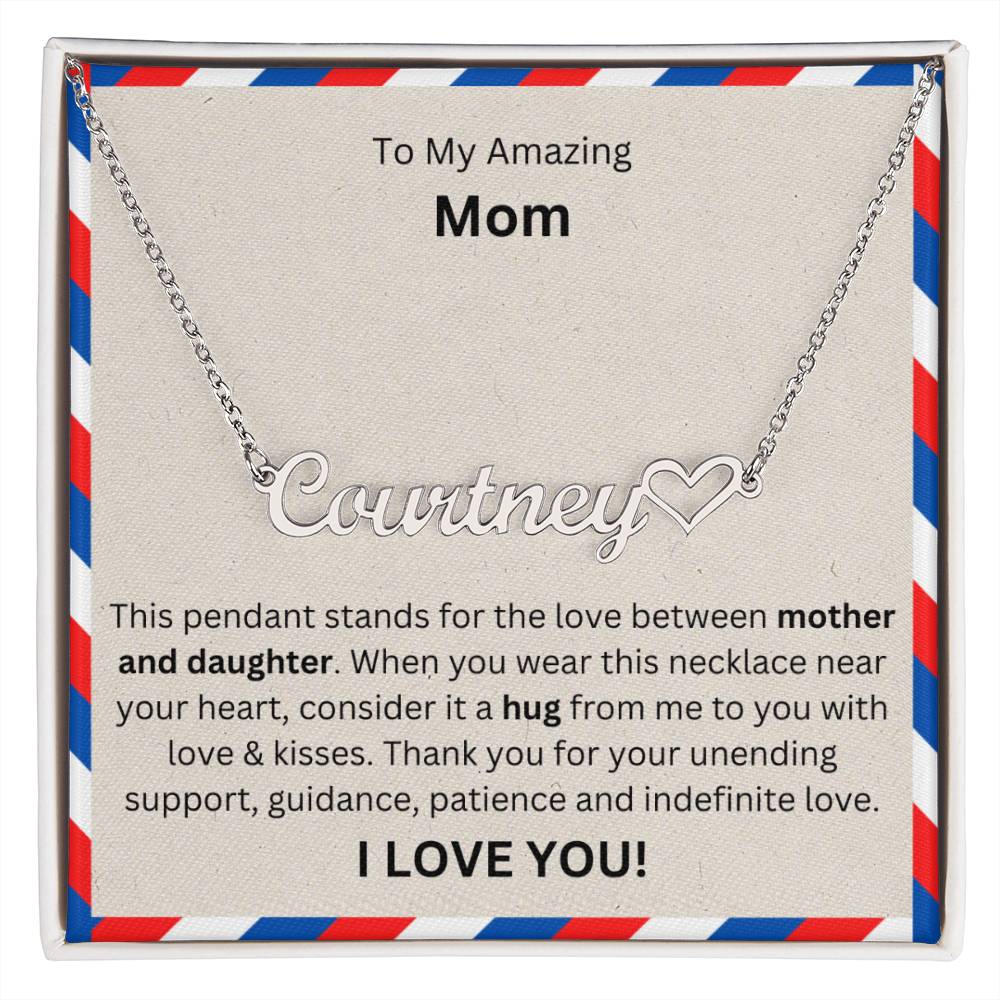 Lurve™ To Mom - Mother And Daughter, Hug Heart Name Necklace