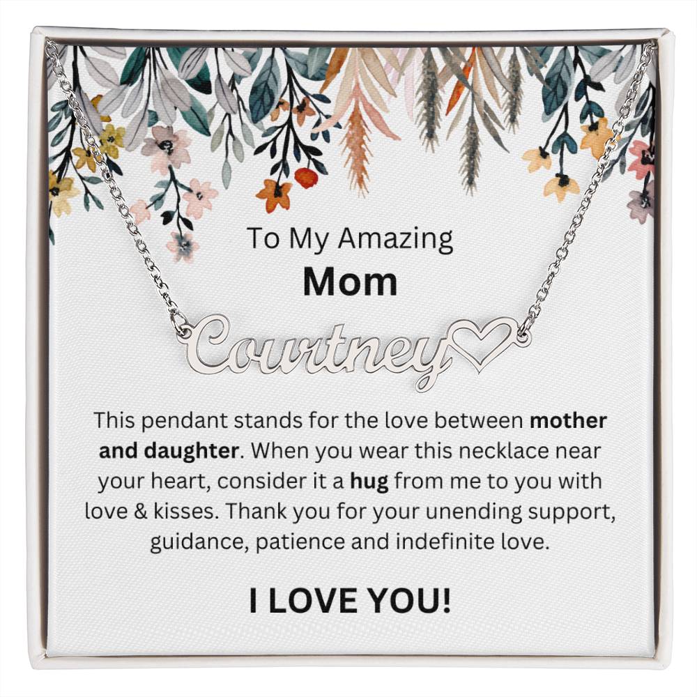 Lurve™ To Mom - Mother And Daughter, Hug Heart Name Necklace
