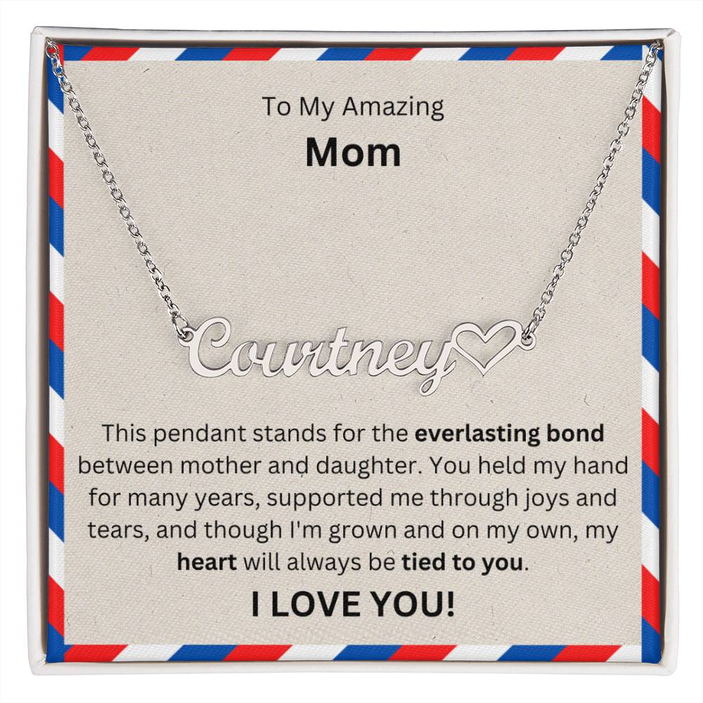 Lurve™ To Mom - Everlasting Bond, Heart, Tied To You Heart Name Necklace