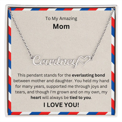 Lurve™ To Mom - Everlasting Bond, Heart, Tied To You Heart Name Necklace