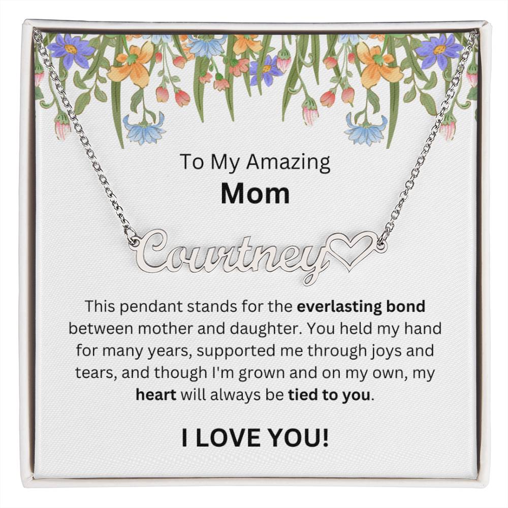 Lurve™ To Mom - Everlasting Bond, Heart, Tied To You Heart Name Necklace