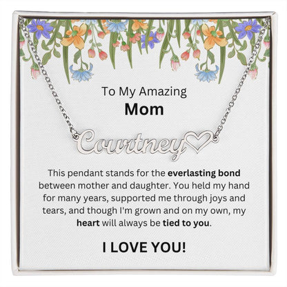 Lurve™ To Mom - Everlasting Bond, Heart, Tied To You Heart Name Necklace