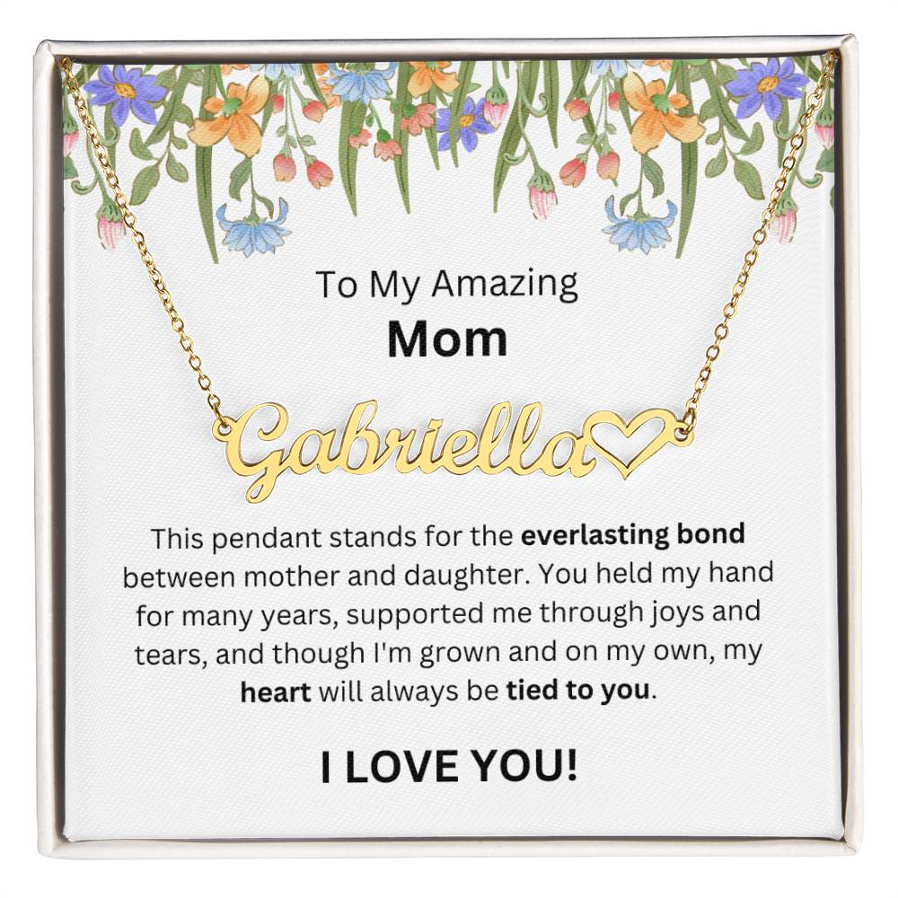 Lurve™ To Mom - Everlasting Bond, Heart, Tied To You Heart Name Necklace