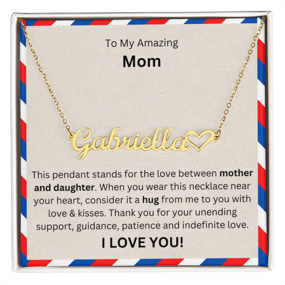 Lurve™ To Mom - Mother And Daughter, Hug Heart Name Necklace