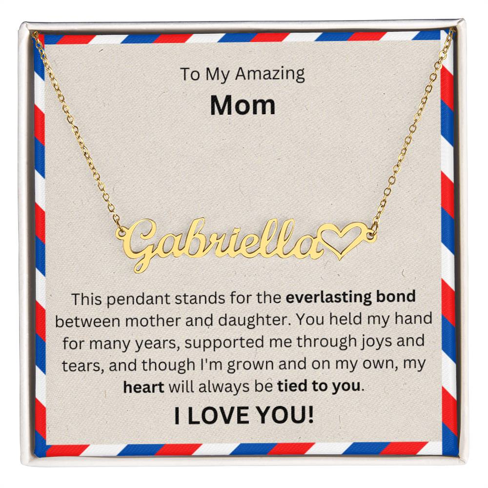 Lurve™ To Mom - Everlasting Bond, Heart, Tied To You Heart Name Necklace